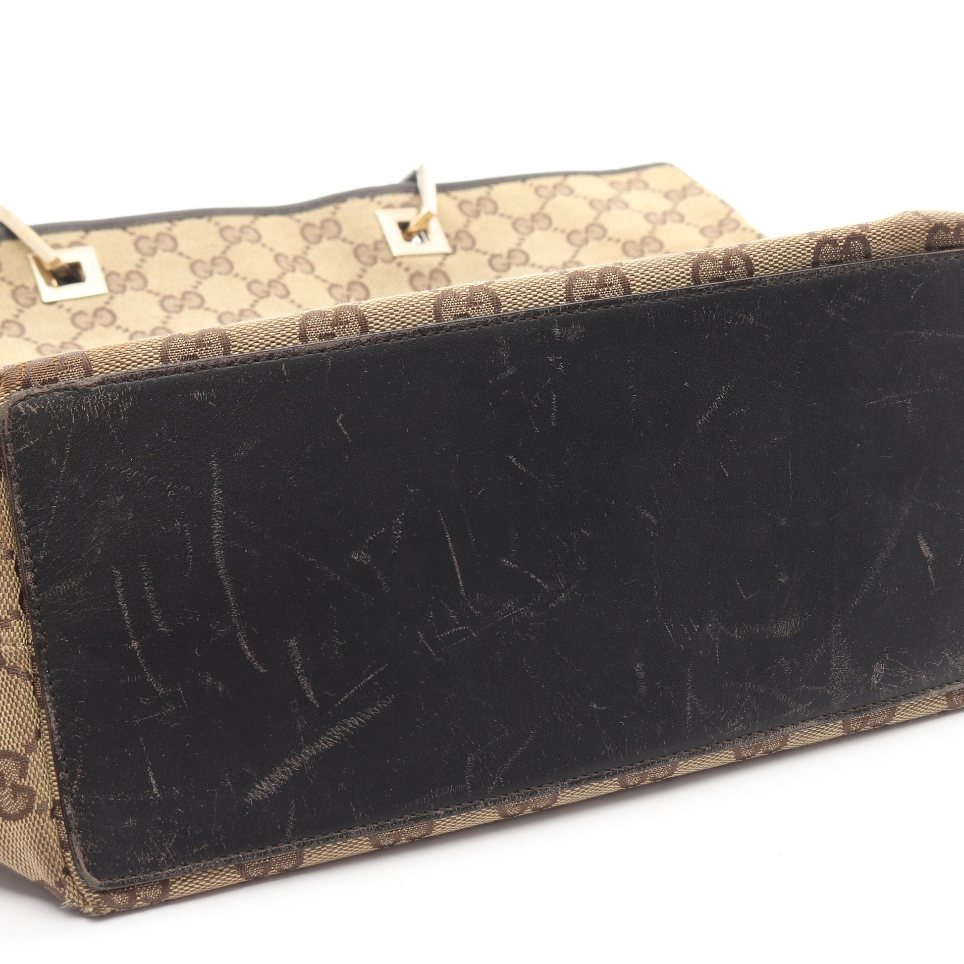 GGキャンバス ハンドバッグ トートバッグ キャンバス レザー ベージュ ダークブラウン グッチ バッグ GUCCI