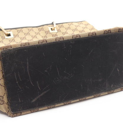 GGキャンバス ハンドバッグ トートバッグ キャンバス レザー ベージュ ダークブラウン グッチ バッグ GUCCI