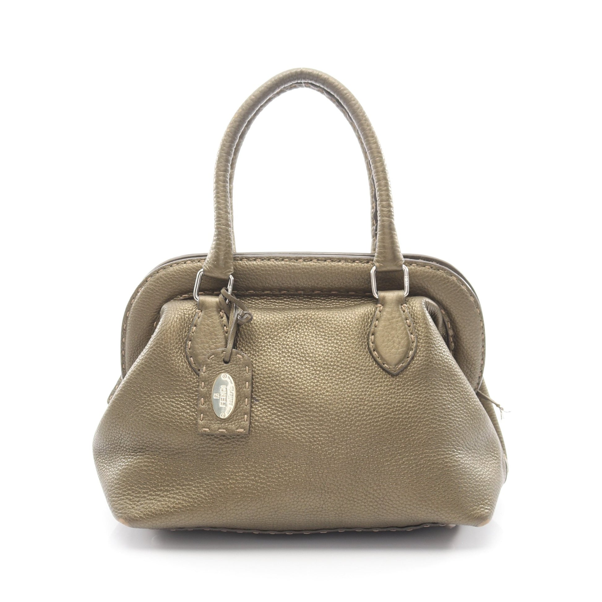 セレリア ドクターズバッグ メタリック ハンドバッグ レザー カーキグリーン フェンディ バッグ FENDI