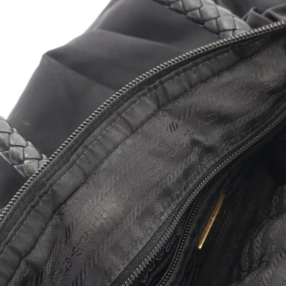 TESSUTO BOW 編み込みハンドル 2WAY ハンドバッグ ナイロン レザー ブラック プラダ バッグ PRADA