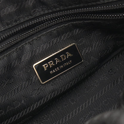 TESSUTO BOW 編み込みハンドル 2WAY ハンドバッグ ナイロン レザー ブラック プラダ バッグ PRADA