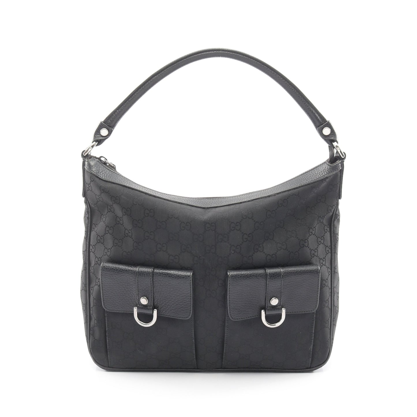 GGナイロン ワンショルダーバッグ ナイロン レザー ブラック グッチ バッグ GUCCI