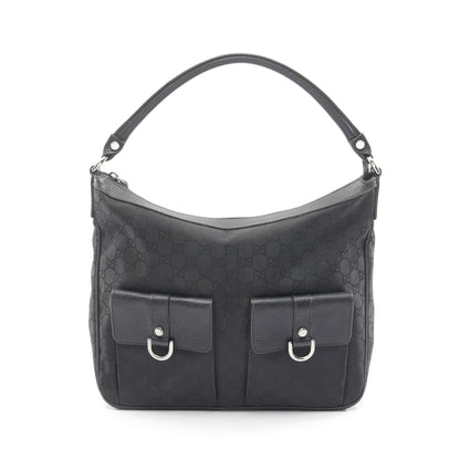 GGナイロン ワンショルダーバッグ ナイロン レザー ブラック グッチ バッグ GUCCI