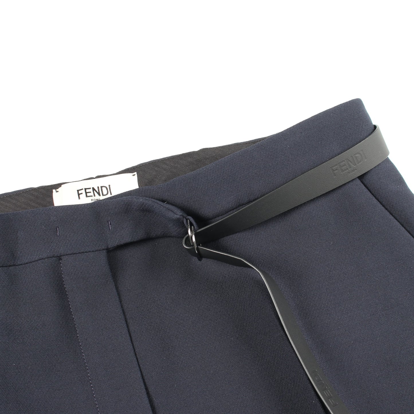 ベルト付き スラックス パンツ ウール ネイビー フェンディ ボトムス FENDI