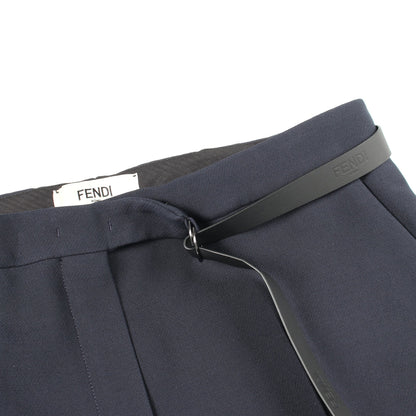 ベルト付き スラックス パンツ ウール ネイビー フェンディ ボトムス FENDI