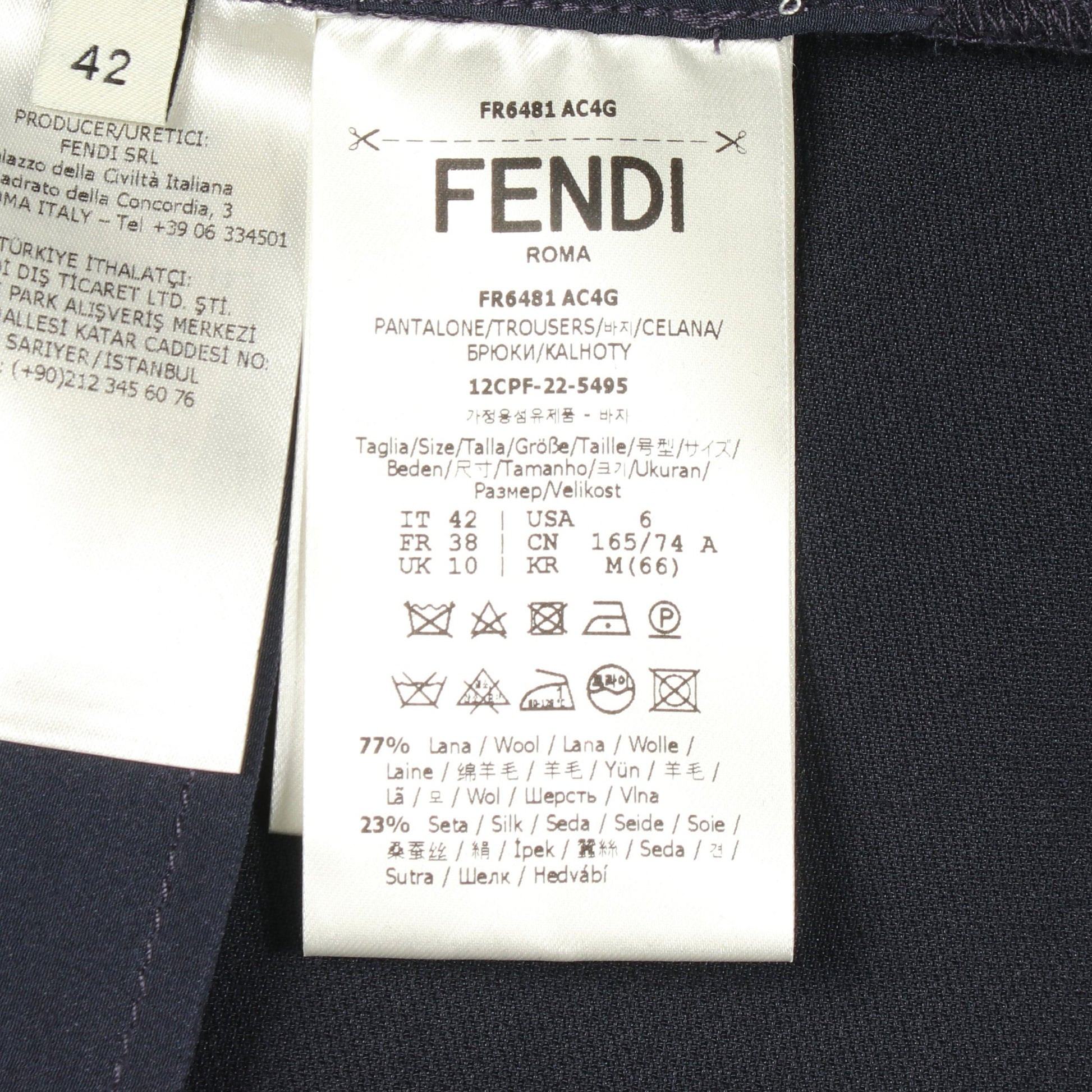 ベルト付き スラックス パンツ ウール ネイビー フェンディ ボトムス FENDI