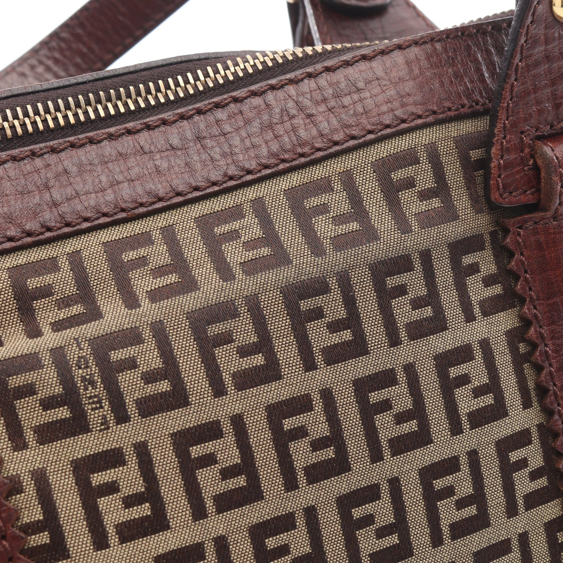 ズッキーノ ハンドバッグ トートバッグ キャンバス レザー ベージュ ブラウン フェンディ バッグ FENDI