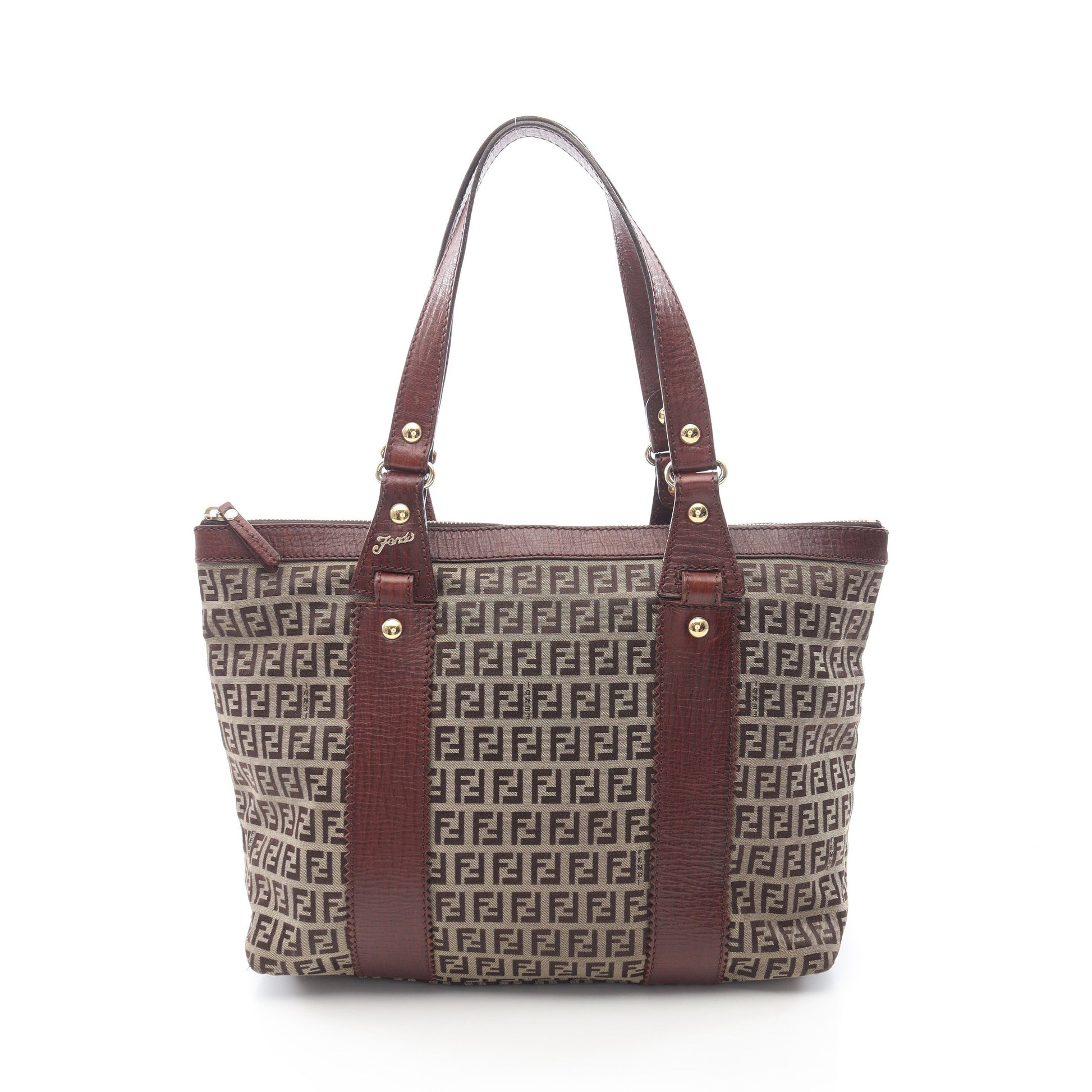 ズッキーノ ハンドバッグ トートバッグ キャンバス レザー ベージュ ブラウン フェンディ バッグ FENDI