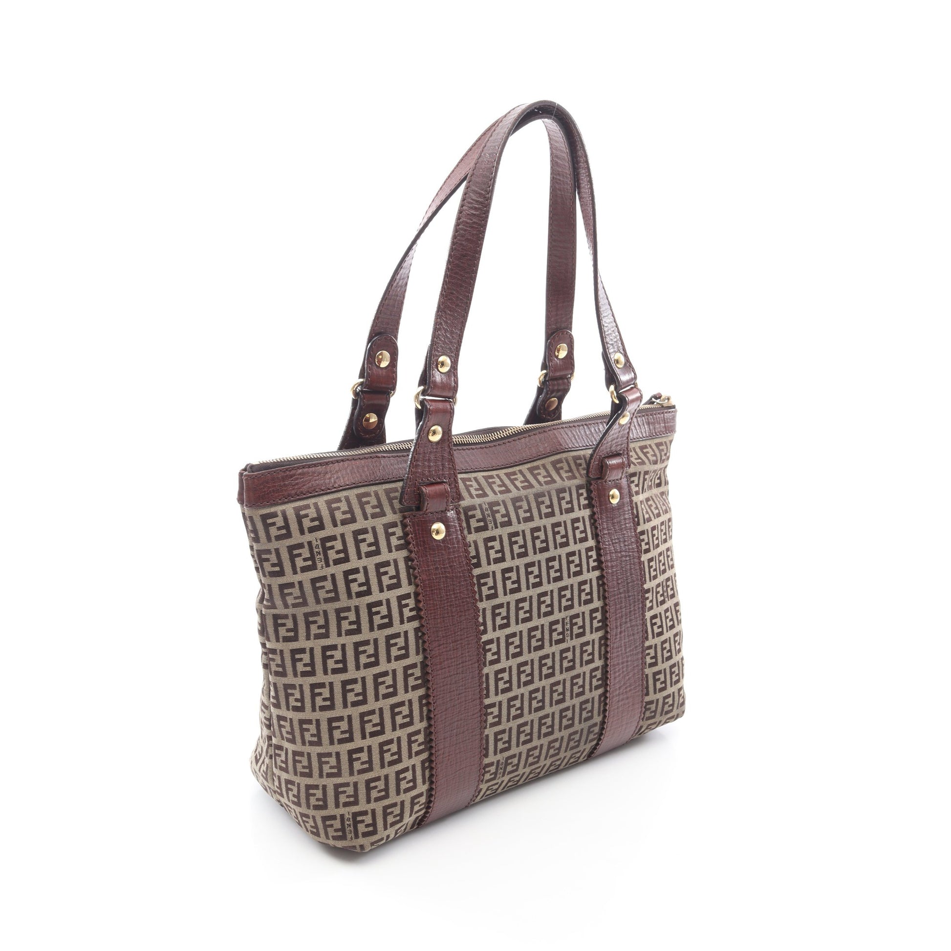 ズッキーノ ハンドバッグ トートバッグ キャンバス レザー ベージュ ブラウン フェンディ バッグ FENDI