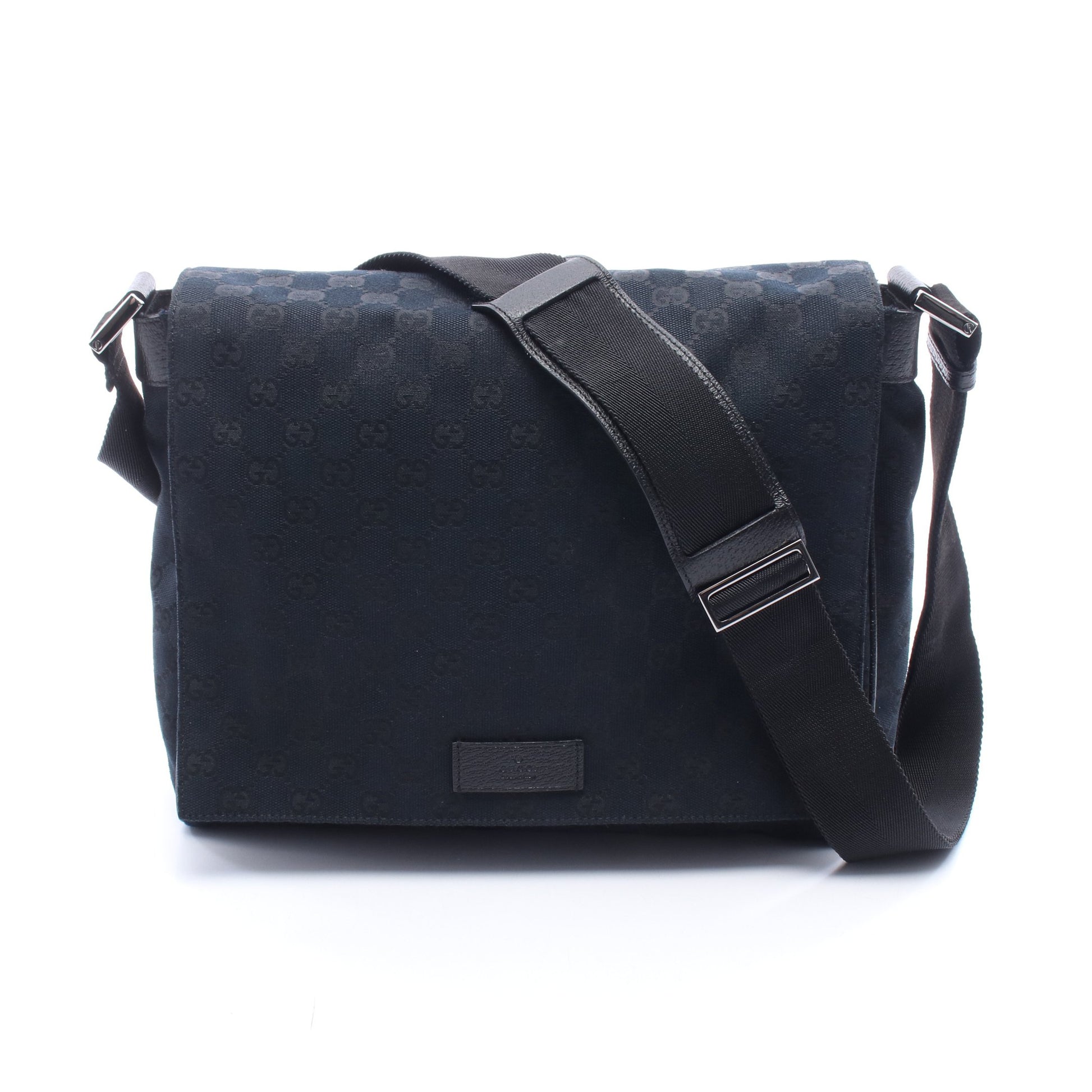 GGキャンバス ショルダーバッグ キャンバス レザー ブラック グッチ バッグ GUCCI
