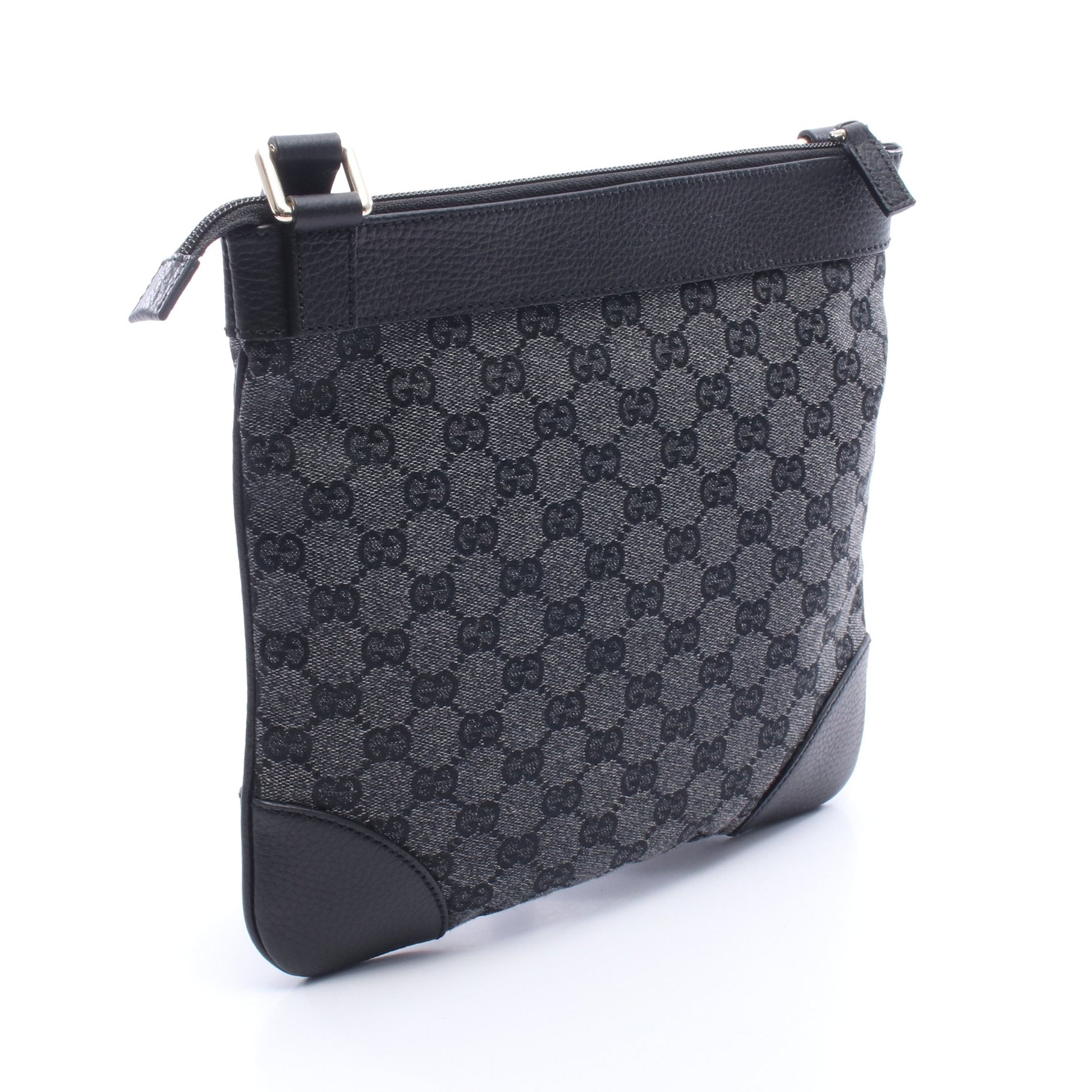 GGキャンバス ショルダーバッグ キャンバス レザー ブラック グッチ バッグ GUCCI