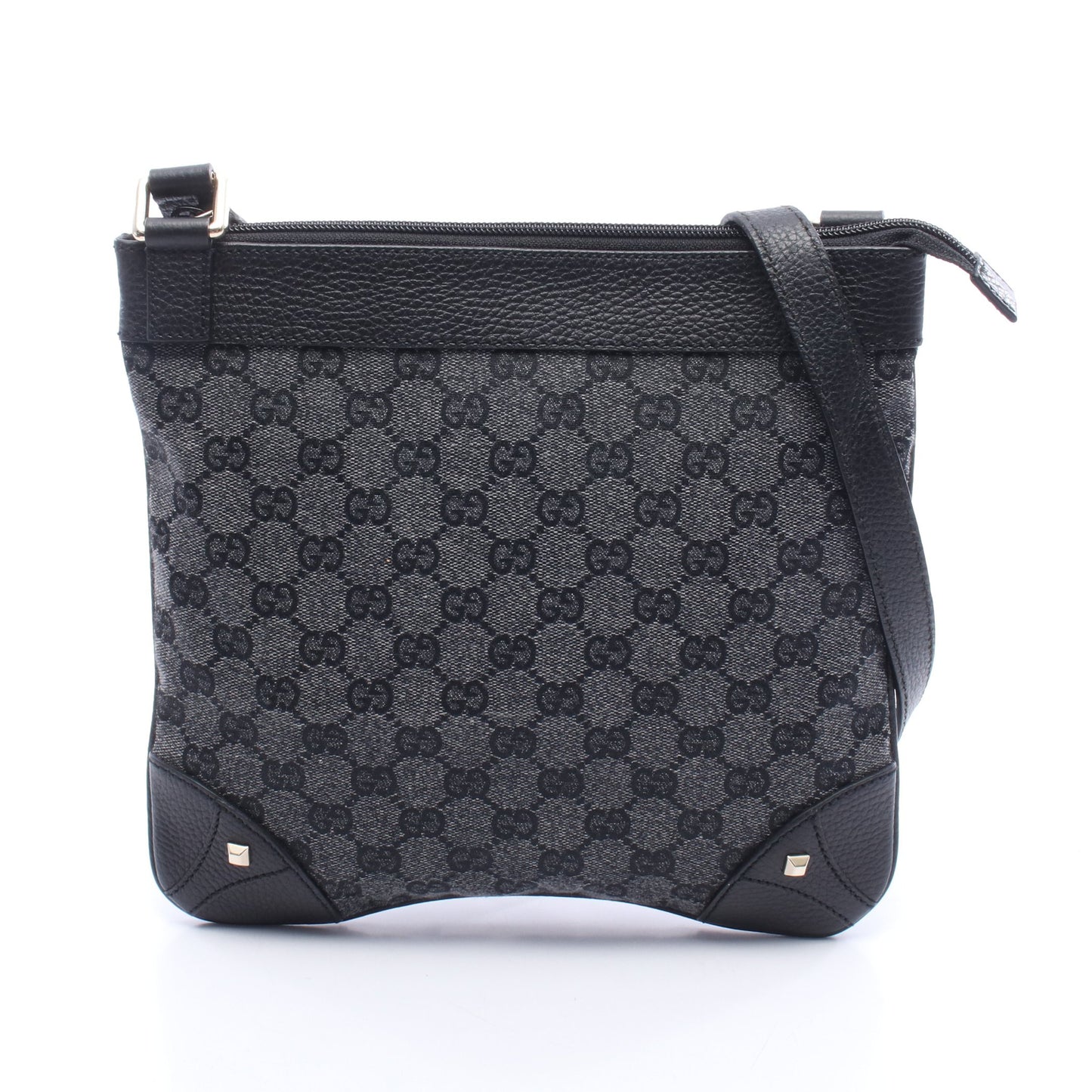 GGキャンバス ショルダーバッグ キャンバス レザー ブラック グッチ バッグ GUCCI