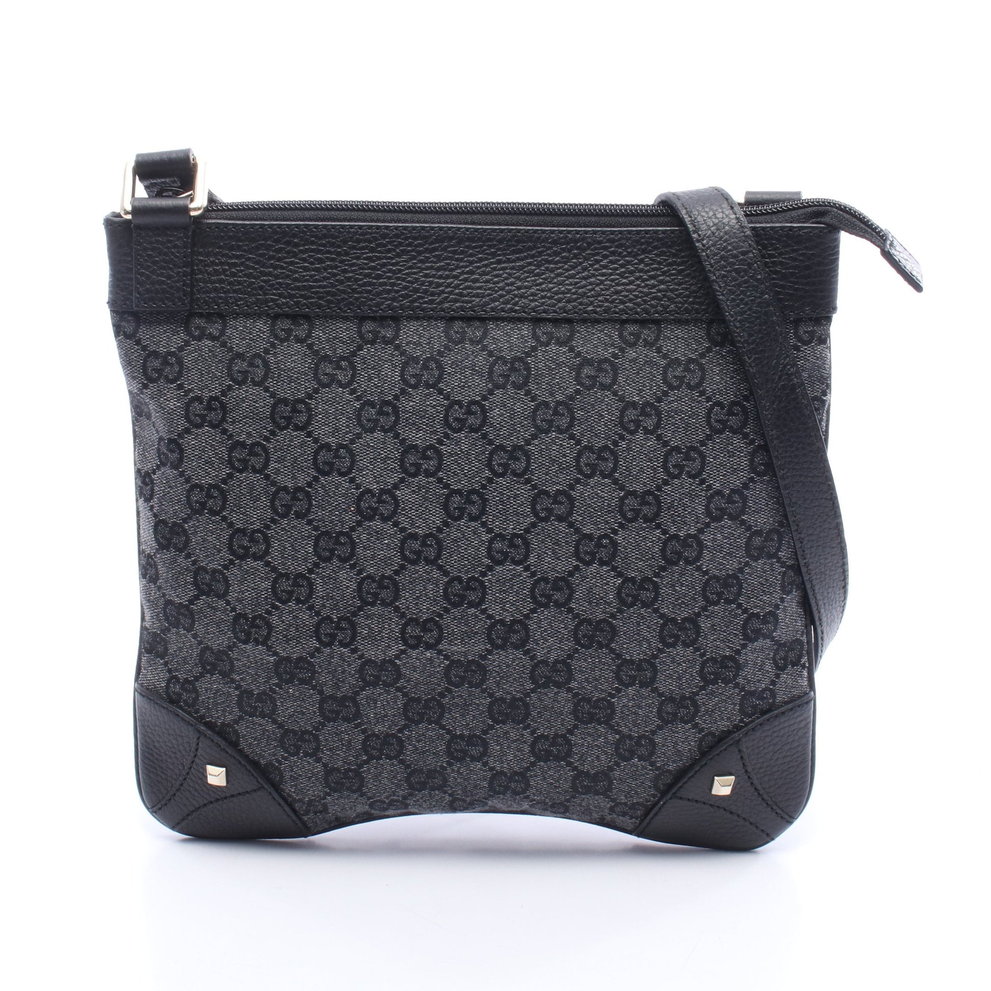 GGキャンバス ショルダーバッグ キャンバス レザー ブラック グッチ バッグ GUCCI