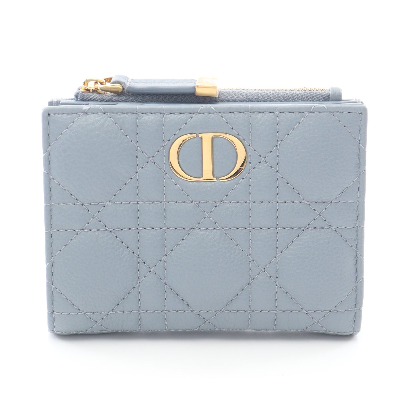 Caro Dahila カナージュ 二つ折り財布 レザー ブルーグレー クリスチャンディオール 財布・小物 Christian Dior