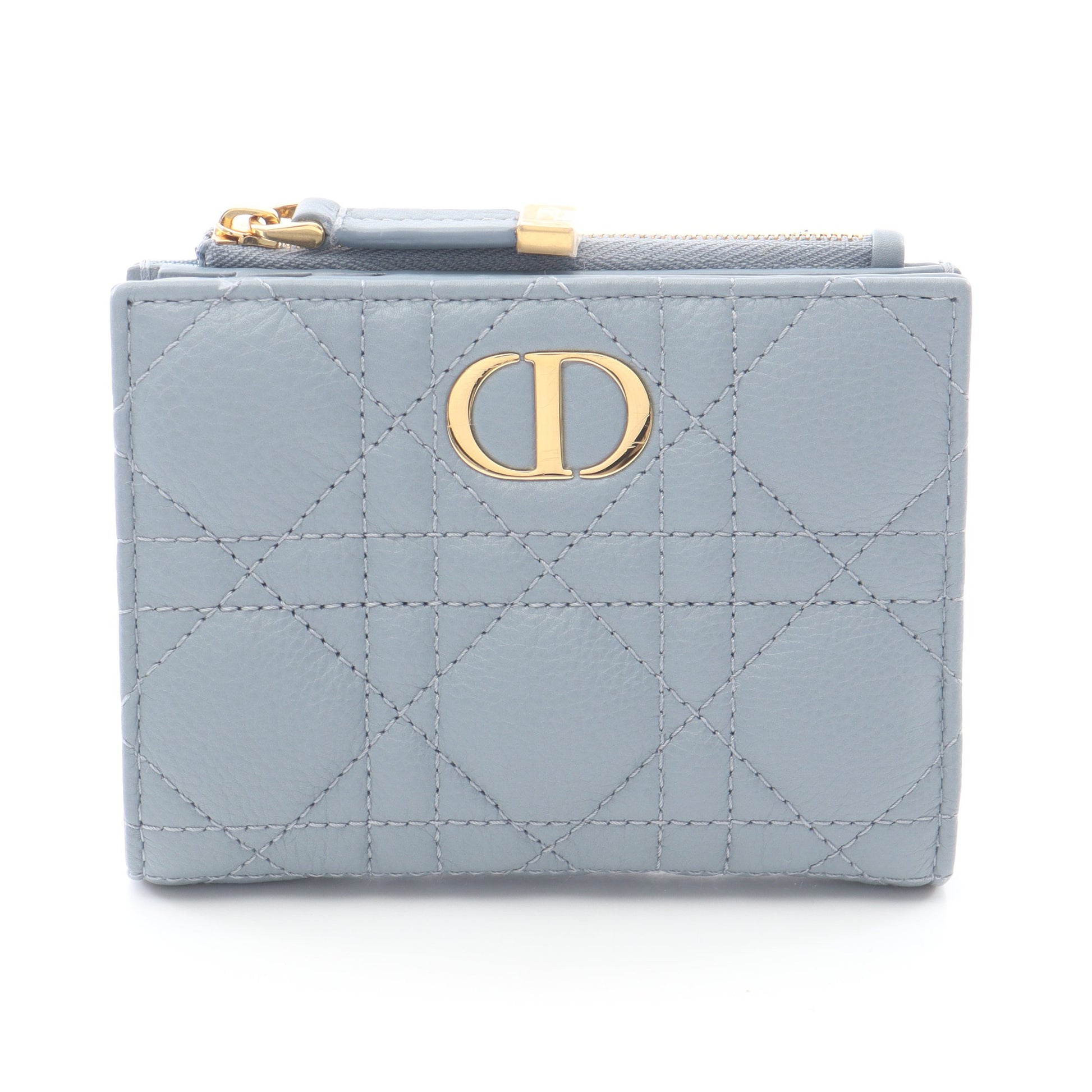 Caro Dahila カナージュ 二つ折り財布 レザー ブルーグレー クリスチャンディオール 財布・小物 Christian Dior