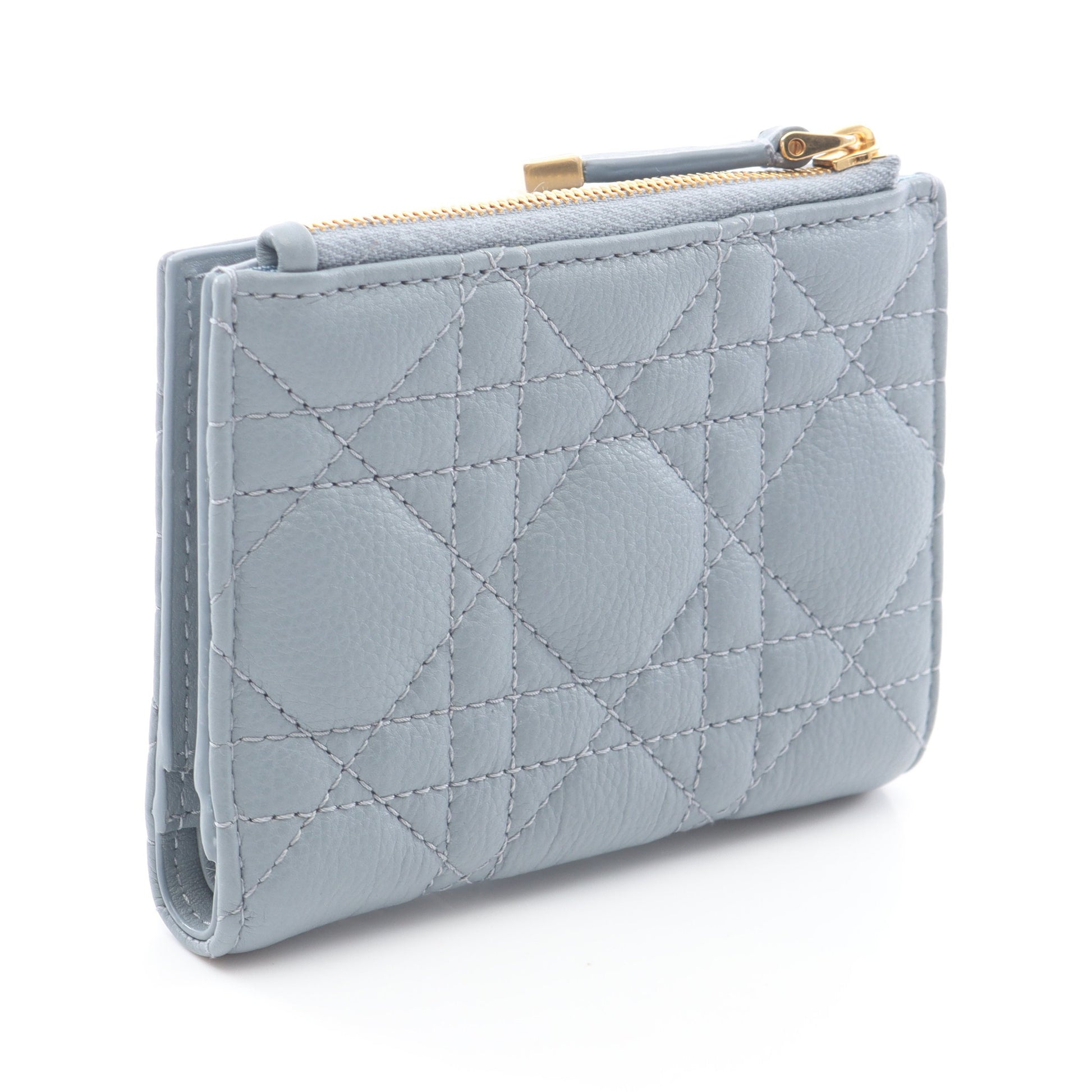 Caro Dahila カナージュ 二つ折り財布 レザー ブルーグレー クリスチャンディオール 財布・小物 Christian Dior