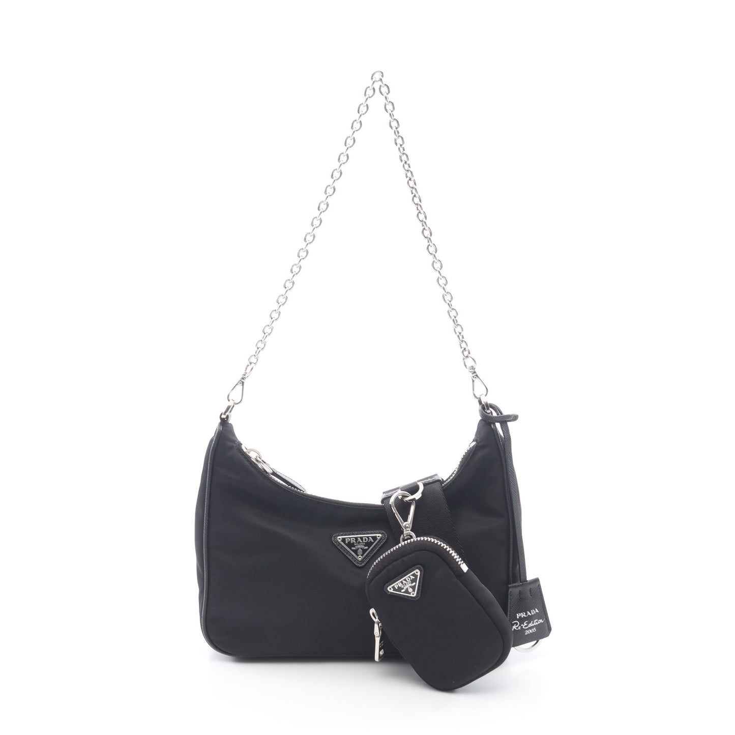 Re-Edition 2005 Re-Nylon 2WAY チェーンショルダーバッグ ナイロン サフィアーノレザー ブラック プラダ バッグ PRADA