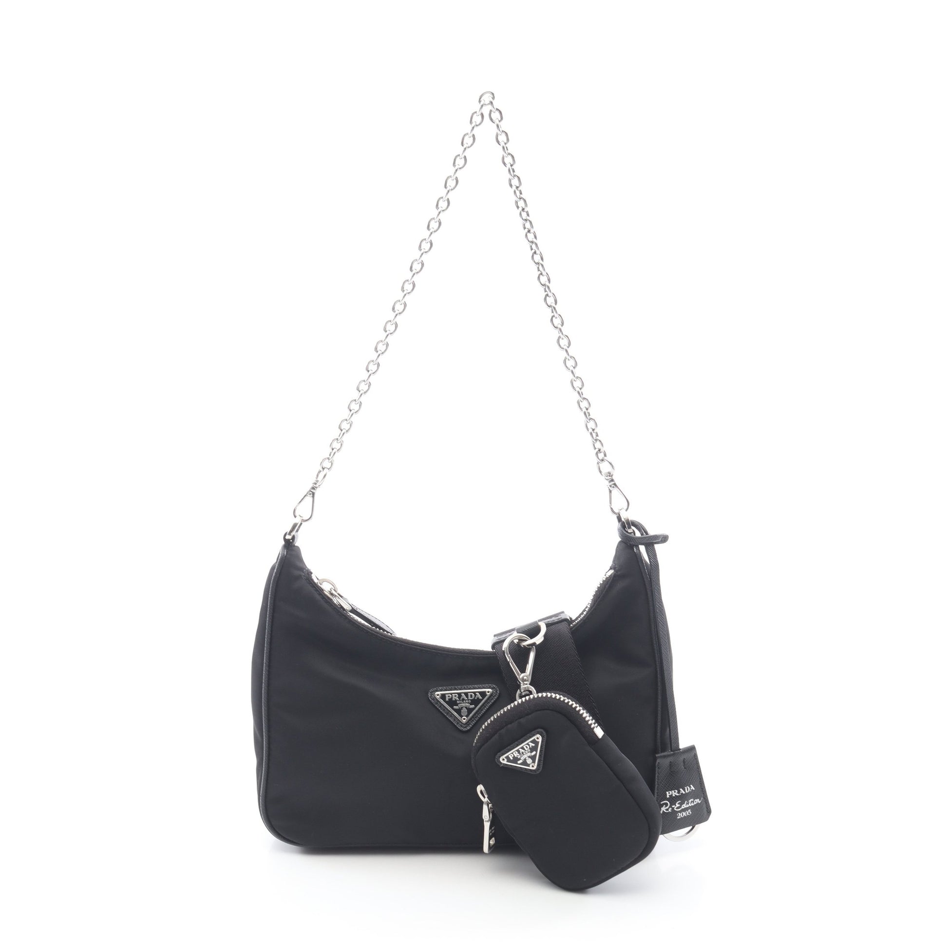 Re-Edition 2005 Re-Nylon 2WAY チェーンショルダーバッグ ナイロン サフィアーノレザー ブラック プラダ バッグ PRADA