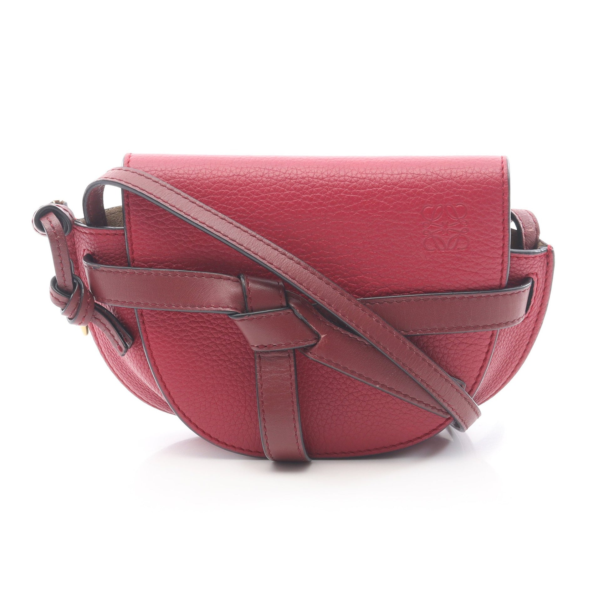 ゲートバッグ ミニ ショルダーバッグ レザー ピンクパープル ボルドー ロエベ バッグ LOEWE