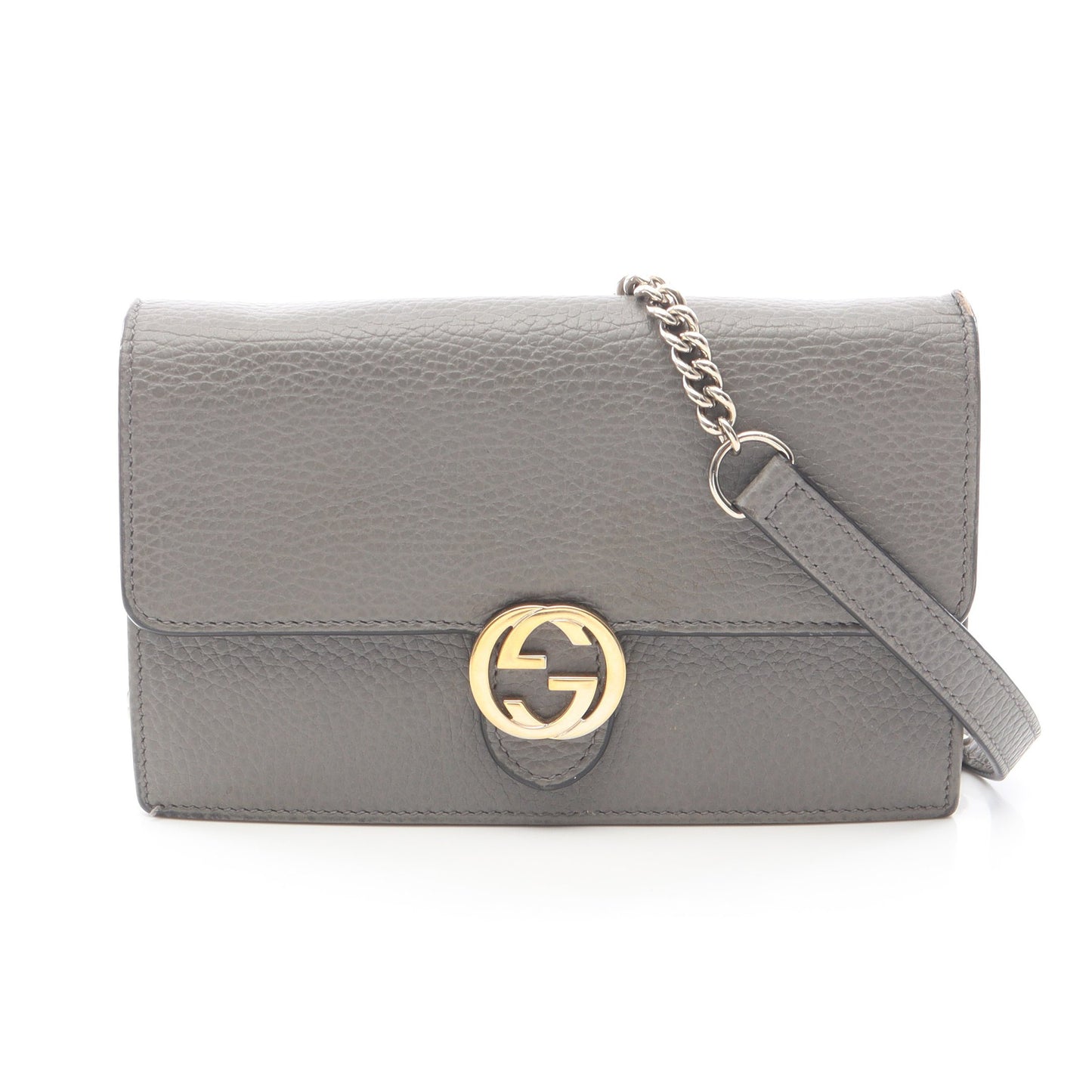 インターロッキングG チェーンウォレット レザー グレー グッチ バッグ GUCCI