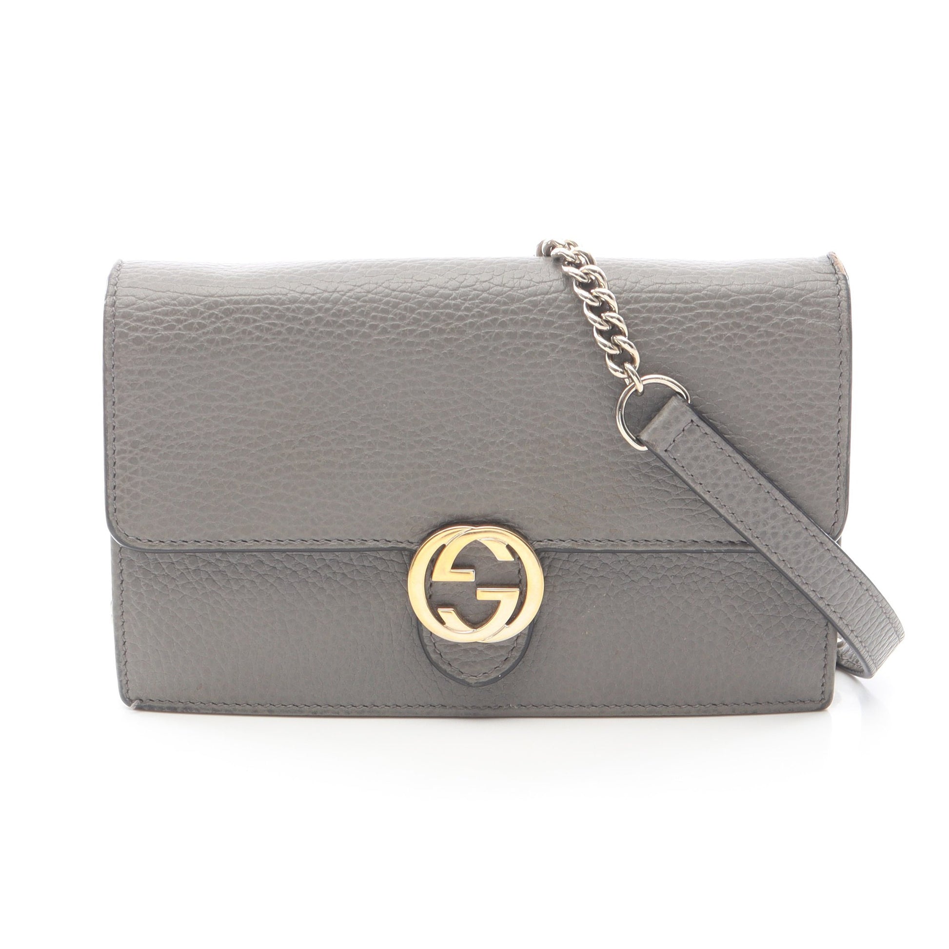 インターロッキングG チェーンウォレット レザー グレー グッチ バッグ GUCCI