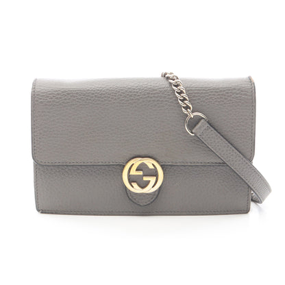 インターロッキングG チェーンウォレット レザー グレー グッチ バッグ GUCCI