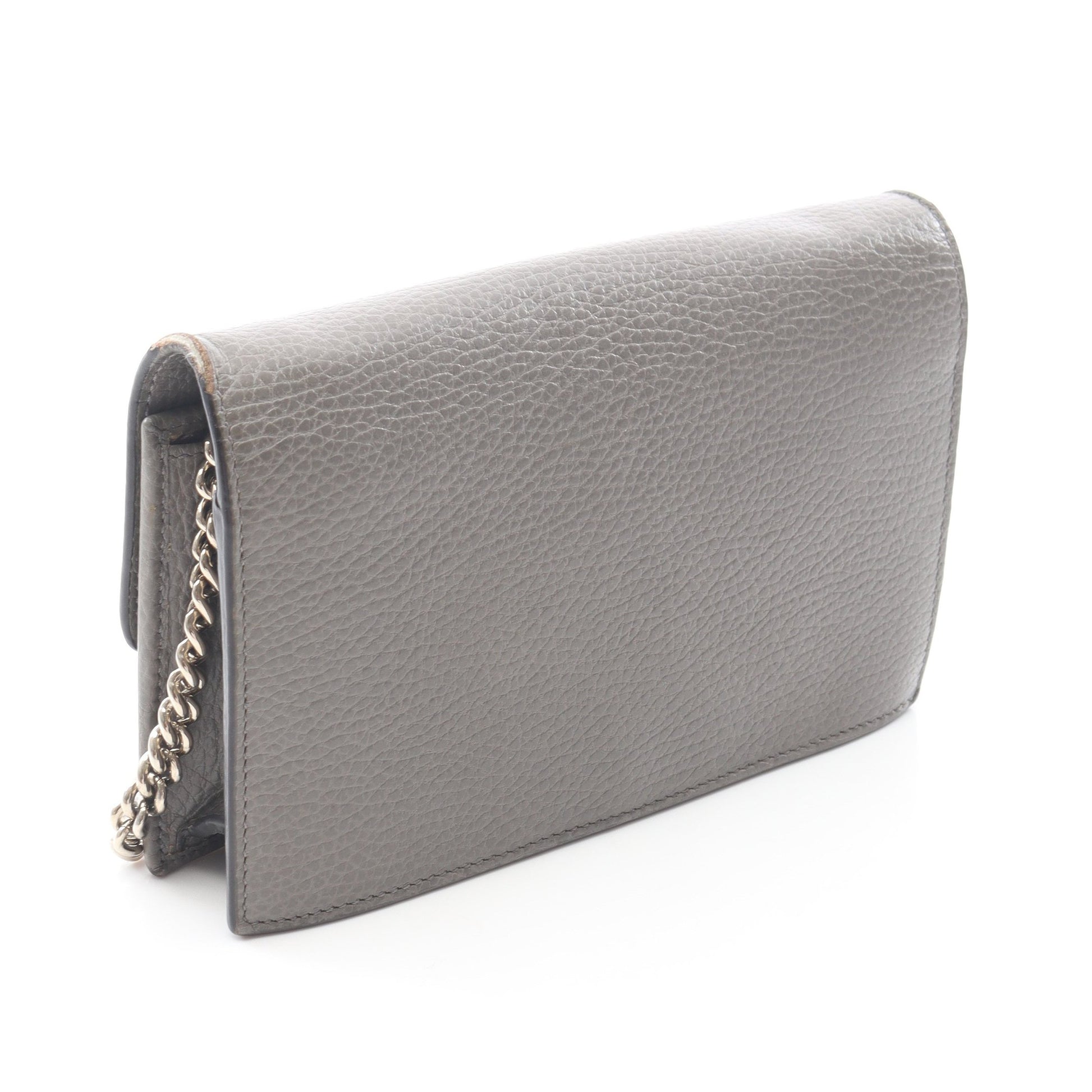 インターロッキングG チェーンウォレット レザー グレー グッチ バッグ GUCCI