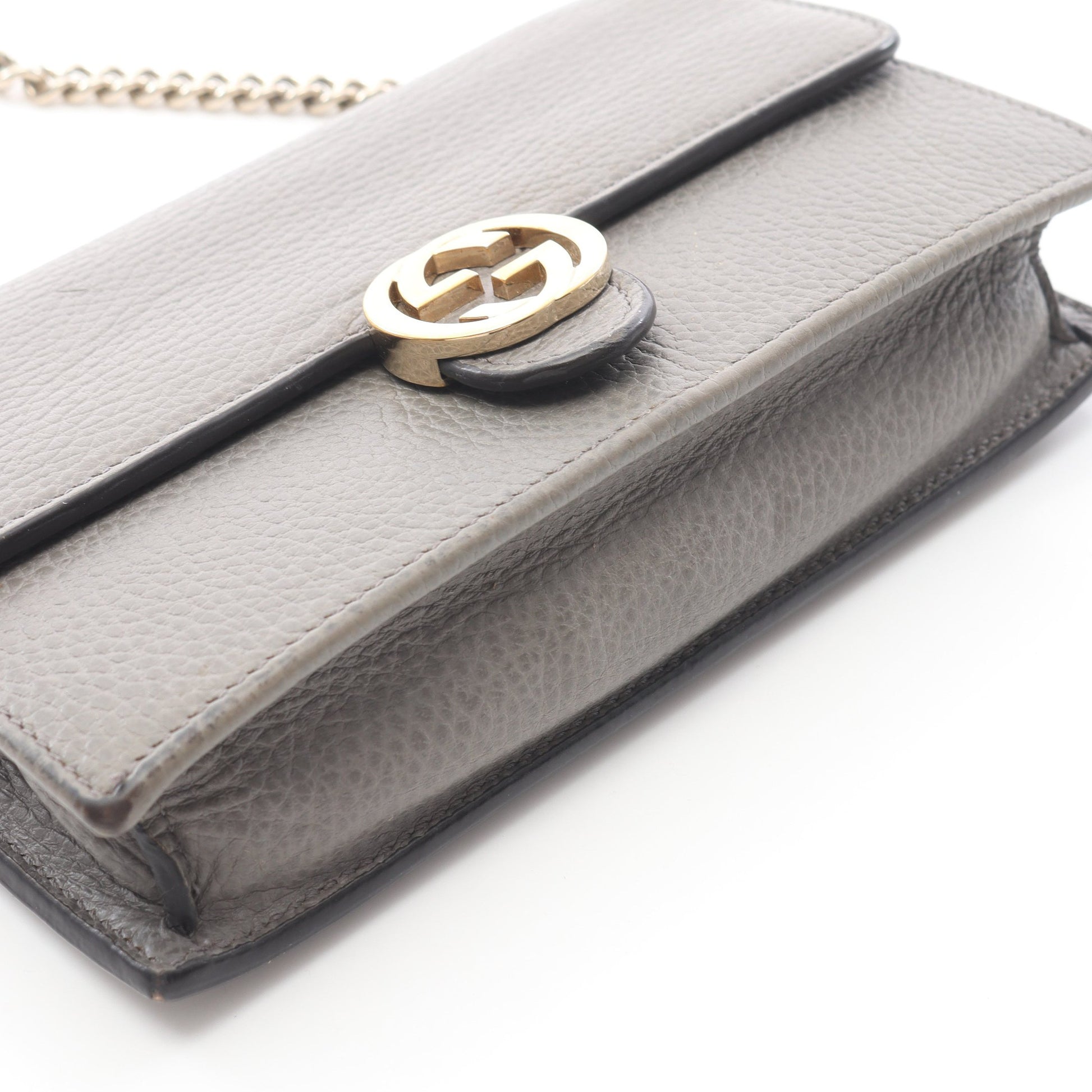 インターロッキングG チェーンウォレット レザー グレー グッチ バッグ GUCCI