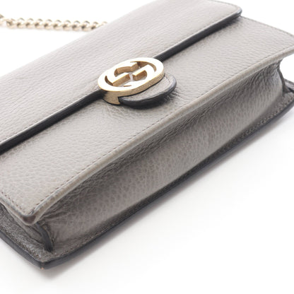 インターロッキングG チェーンウォレット レザー グレー グッチ バッグ GUCCI
