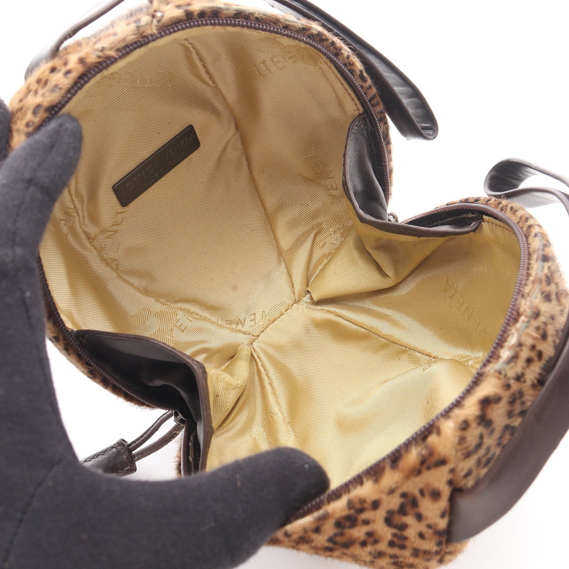 レオパード ハンドバッグ ハラコ レザー ブラウン ボッテガヴェネタ バッグ BOTTEGA VENETA