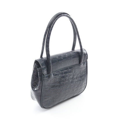 ヴァラ クロコ型押し ハンドバッグ レザー ダークネイビー サルヴァトーレフェラガモ バッグ Salvatore Ferragamo