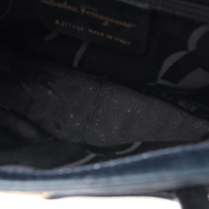 ヴァラ クロコ型押し ハンドバッグ レザー ダークネイビー サルヴァトーレフェラガモ バッグ Salvatore Ferragamo