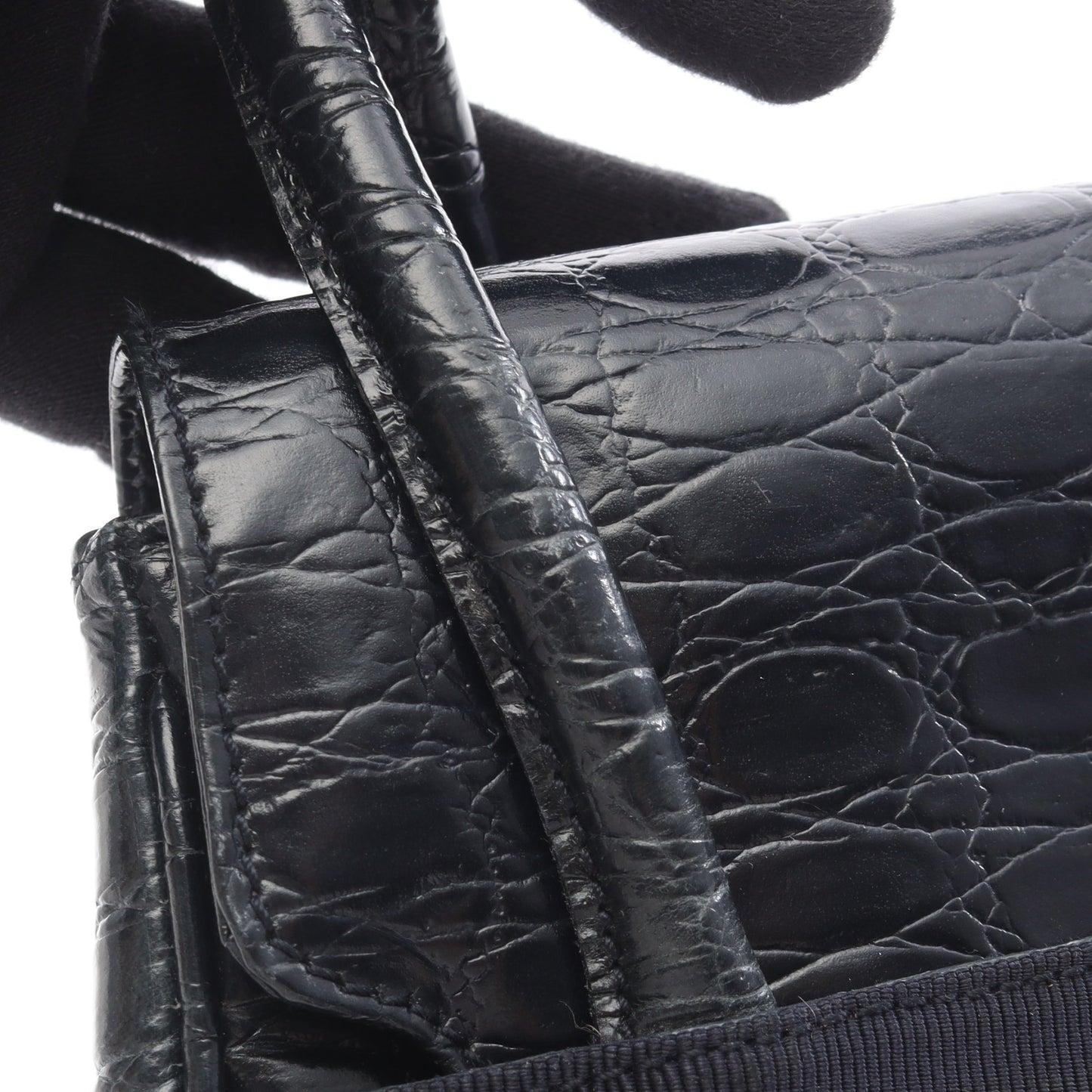 ヴァラ クロコ型押し ハンドバッグ レザー ダークネイビー サルヴァトーレフェラガモ バッグ Salvatore Ferragamo