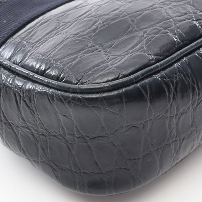ヴァラ クロコ型押し ハンドバッグ レザー ダークネイビー サルヴァトーレフェラガモ バッグ Salvatore Ferragamo