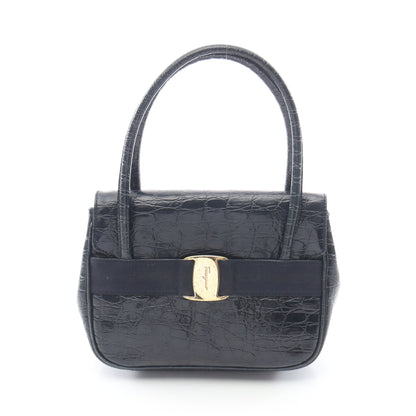 ヴァラ クロコ型押し ハンドバッグ レザー ダークネイビー サルヴァトーレフェラガモ バッグ Salvatore Ferragamo