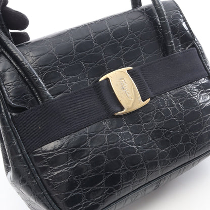 ヴァラ クロコ型押し ハンドバッグ レザー ダークネイビー サルヴァトーレフェラガモ バッグ Salvatore Ferragamo
