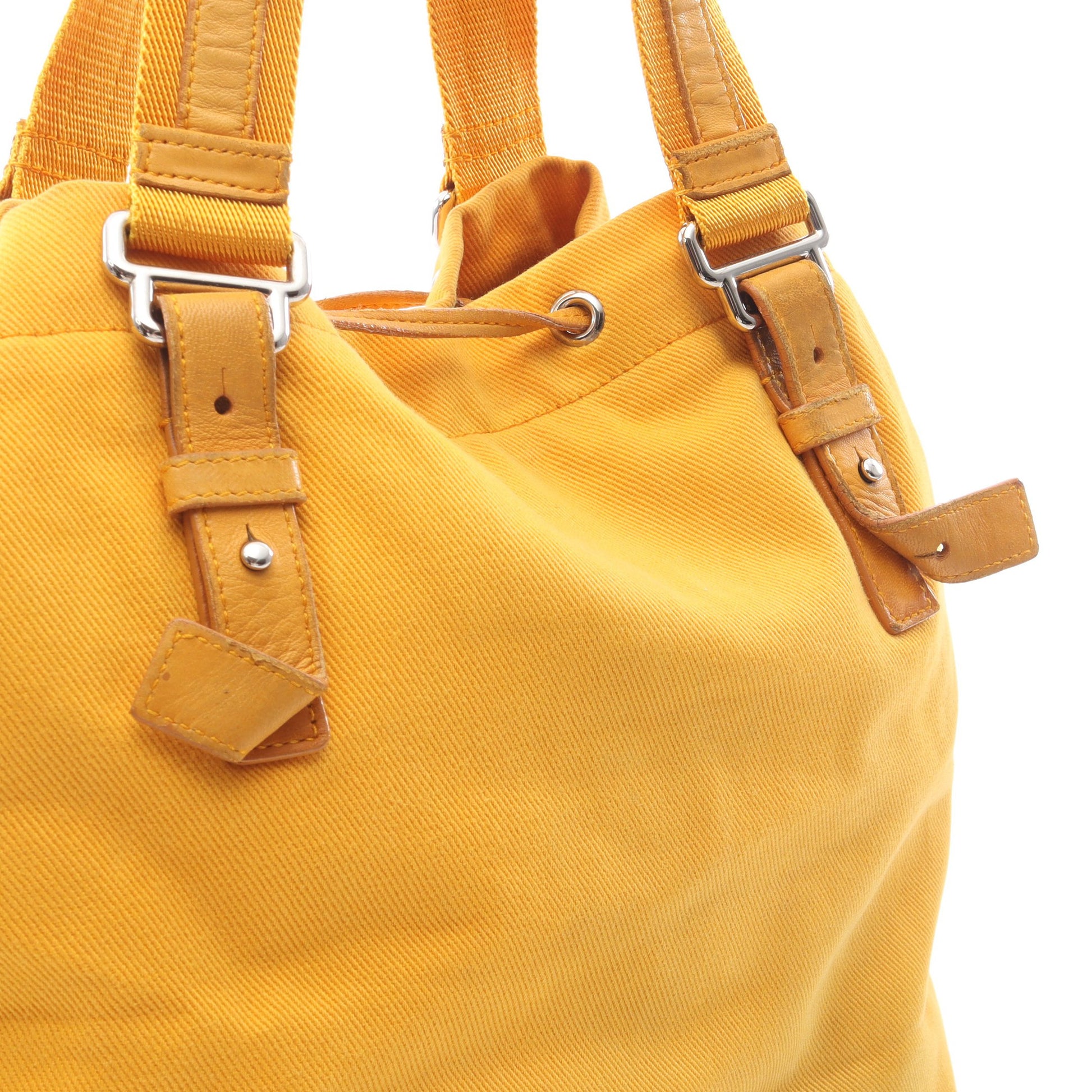 カハラ ハンドバッグ トートバッグ キャンバス レザー ベロア オレンジイエロー イヴサンローランリヴゴーシュ バッグ Yves Saint Laurent rive gauche