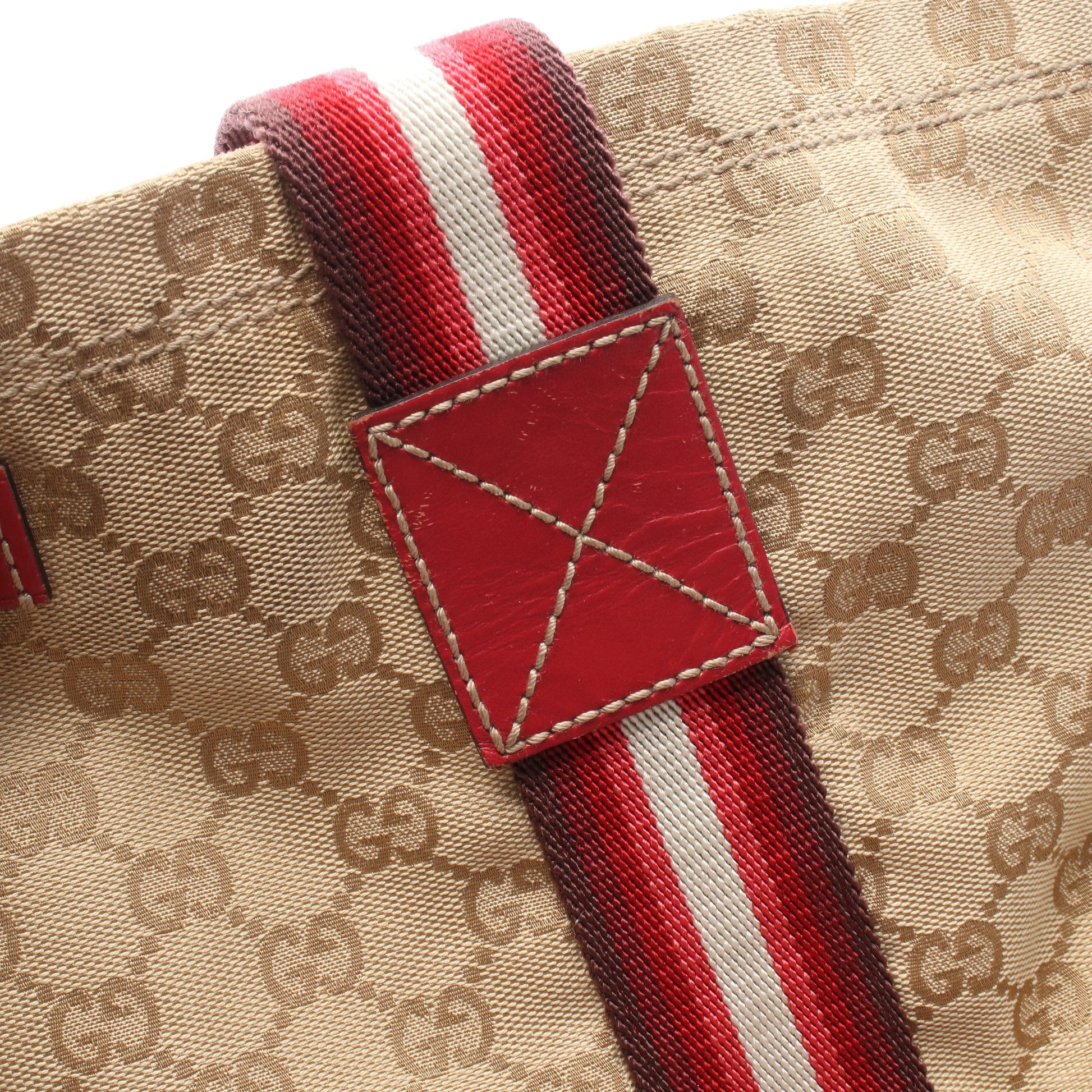 GGクリスタル ハンドバッグ トートバッグ キャンバス レザー ベージュ レッド マルチカラー グッチ バッグ GUCCI