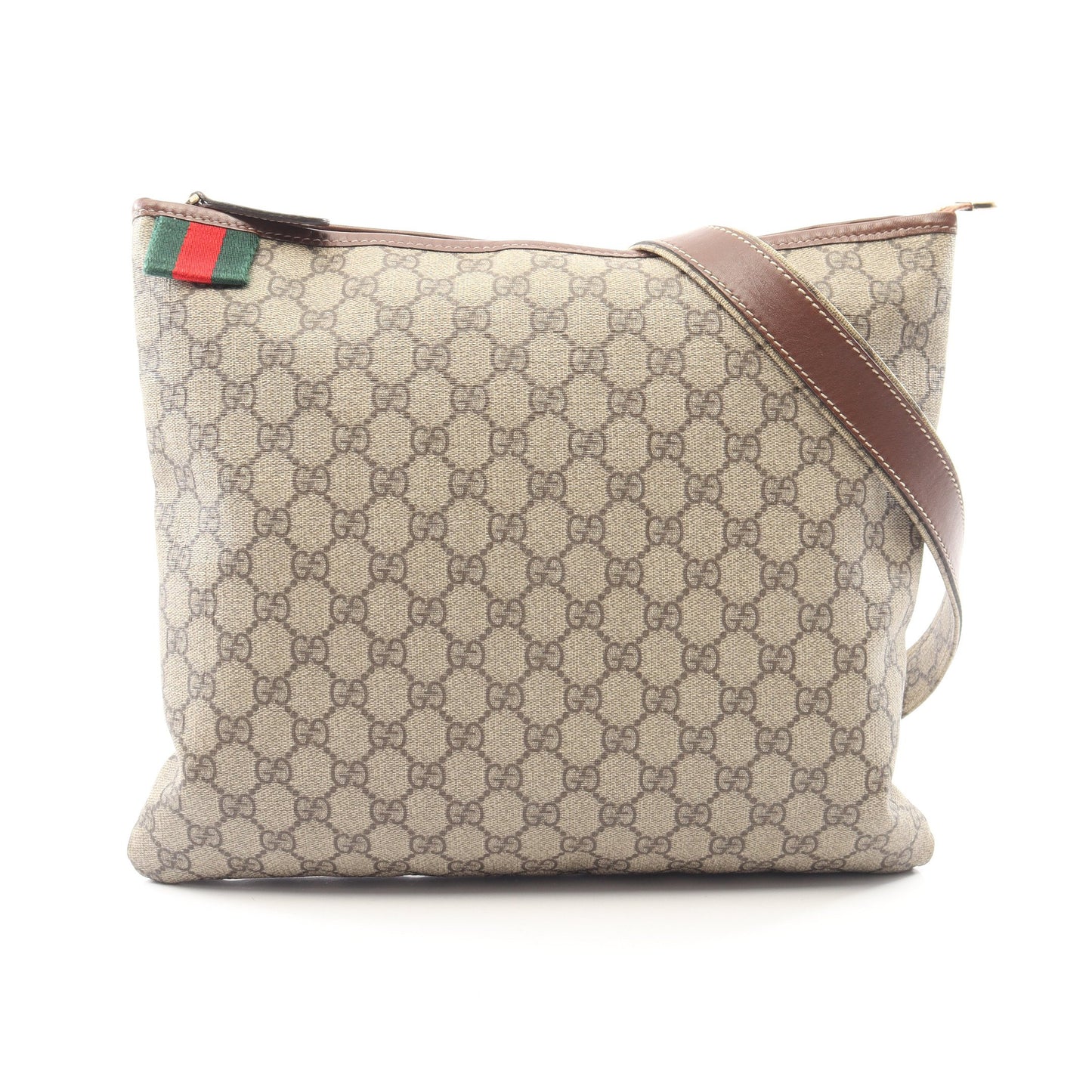 GGスプリーム シェリーライン ショルダーバッグ PVC レザー ベージュ ダークブラウン グッチ バッグ GUCCI