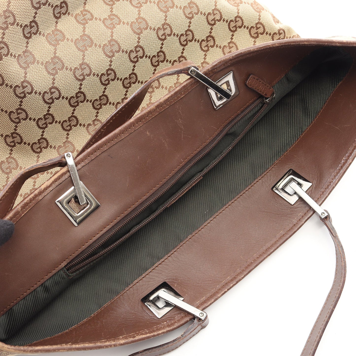 GGキャンバス ショルダーバッグ トートバッグ キャンバス レザー ベージュ ダークブラウン グッチ バッグ GUCCI