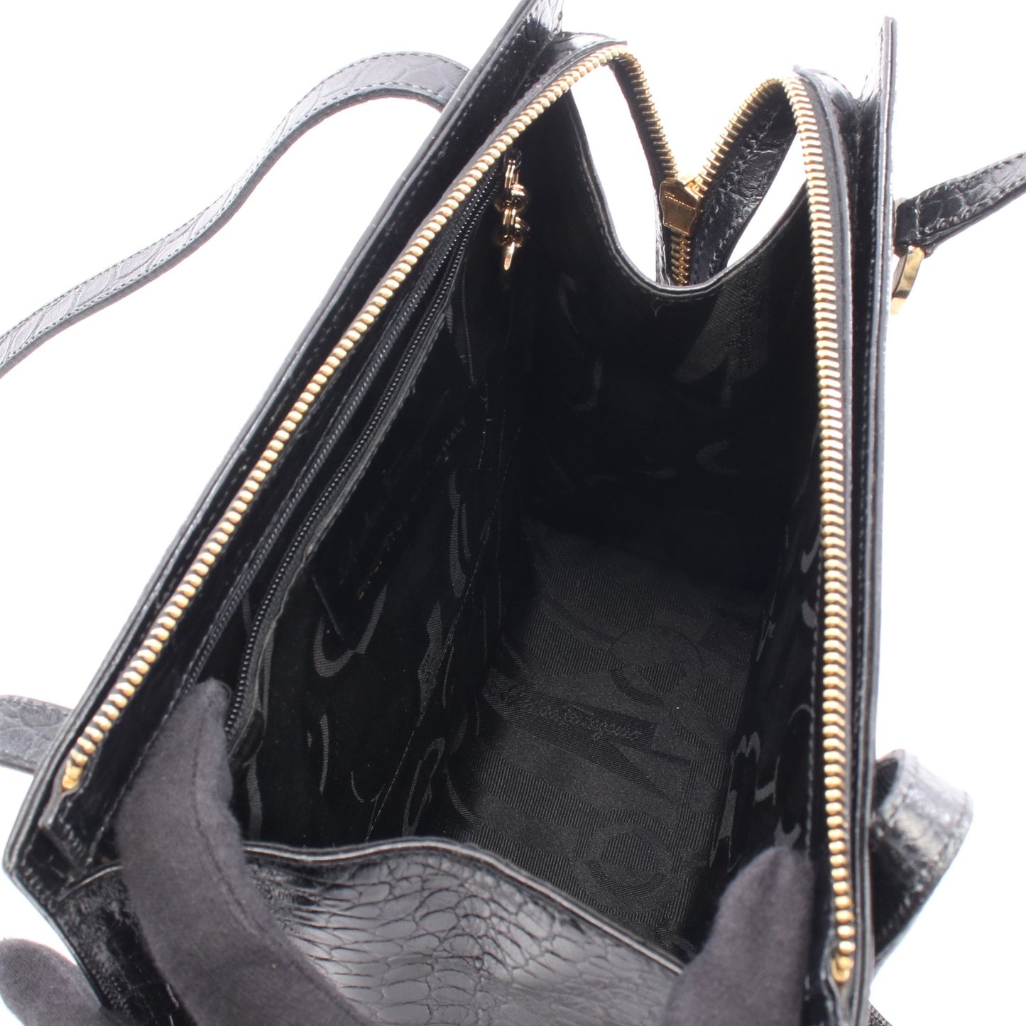 ガンチーニ クロコ型押し ショルダーバッグ トートバッグ レザー ブラック サルヴァトーレフェラガモ バッグ Salvatore Ferragamo