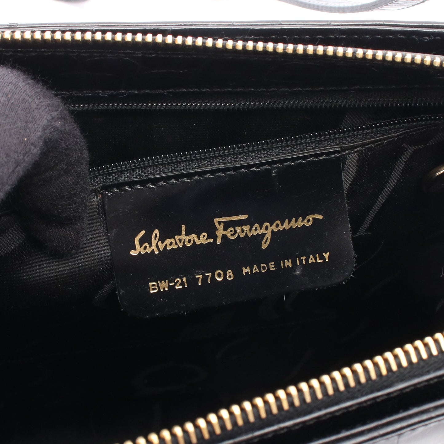 ガンチーニ クロコ型押し ショルダーバッグ トートバッグ レザー ブラック サルヴァトーレフェラガモ バッグ Salvatore Ferragamo