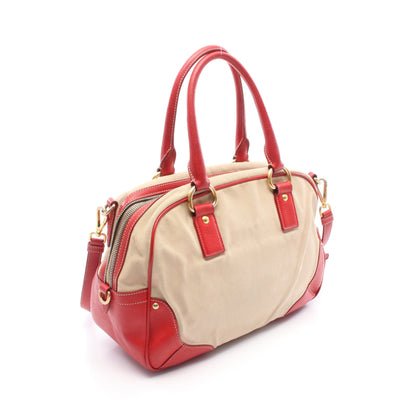 2WAY ハンドバッグ キャンバス レザー ベージュ レッド プラダ バッグ PRADA
