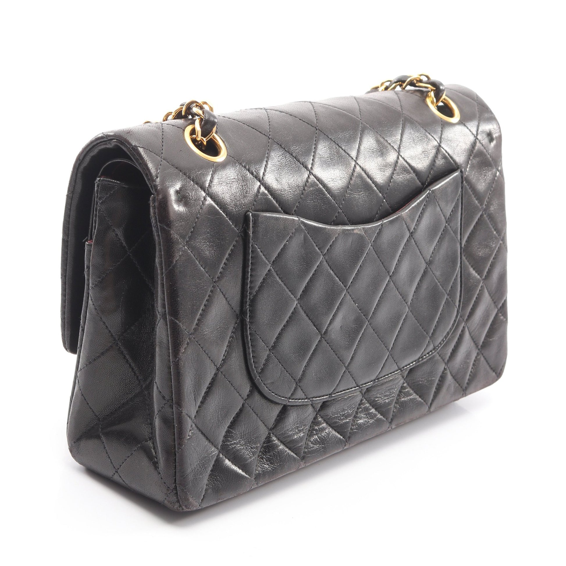 マトラッセ Wフラップ Wチェーンショルダーバッグ ラムスキン ブラック ゴールド金具 シャネル バッグ CHANEL