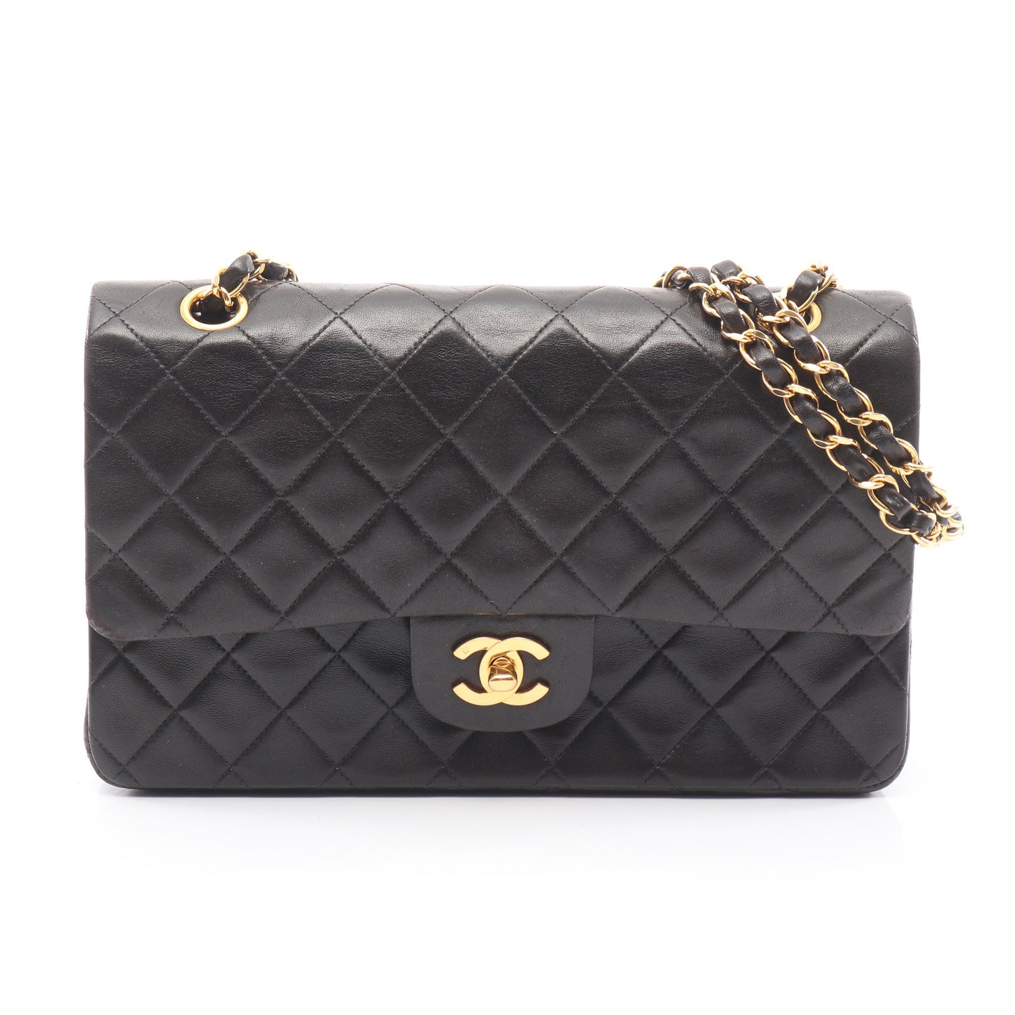 マトラッセ Wフラップ Wチェーンショルダーバッグ ラムスキン ブラック ゴールド金具 シャネル バッグ CHANEL