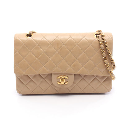 マトラッセ Wフラップ Wチェーンショルダーバッグ ラムスキン ベージュ ゴールド金具 シャネル バッグ CHANEL