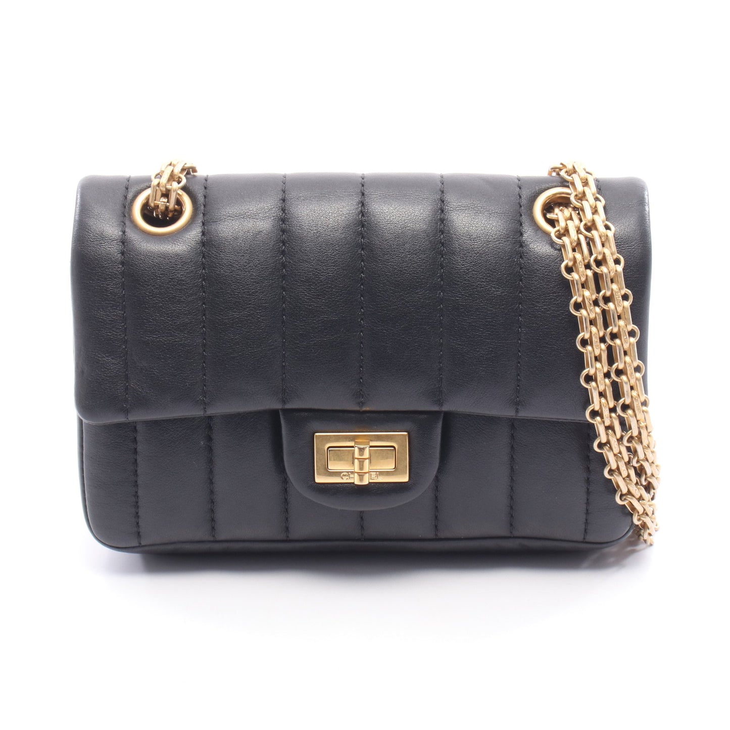 2.55 Wチェーンショルダーバッグ ラムスキン ブラック ゴールド金具 シャネル バッグ CHANEL