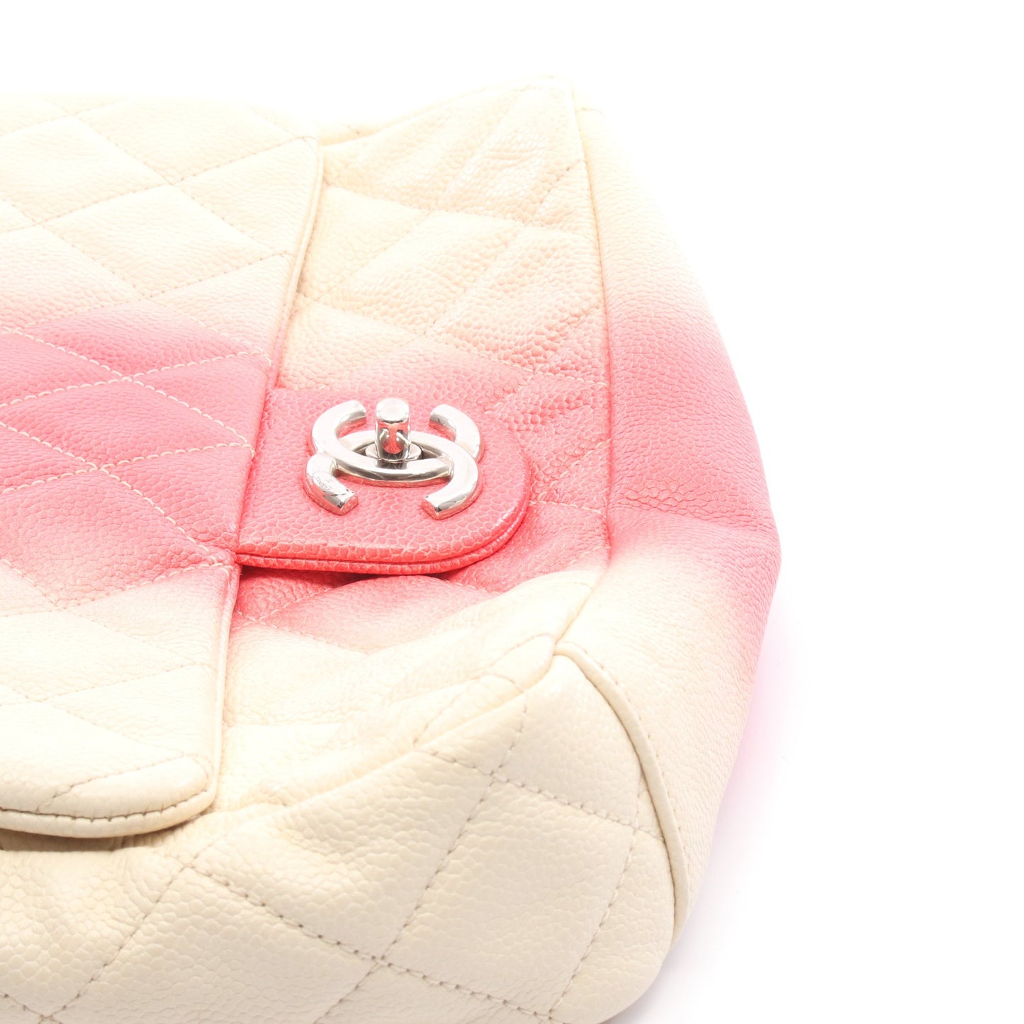 マトラッセ チェーンショルダーバッグ キャビアスキン アイボリー ピンクレッド シルバー金具 シャネル バッグ CHANEL