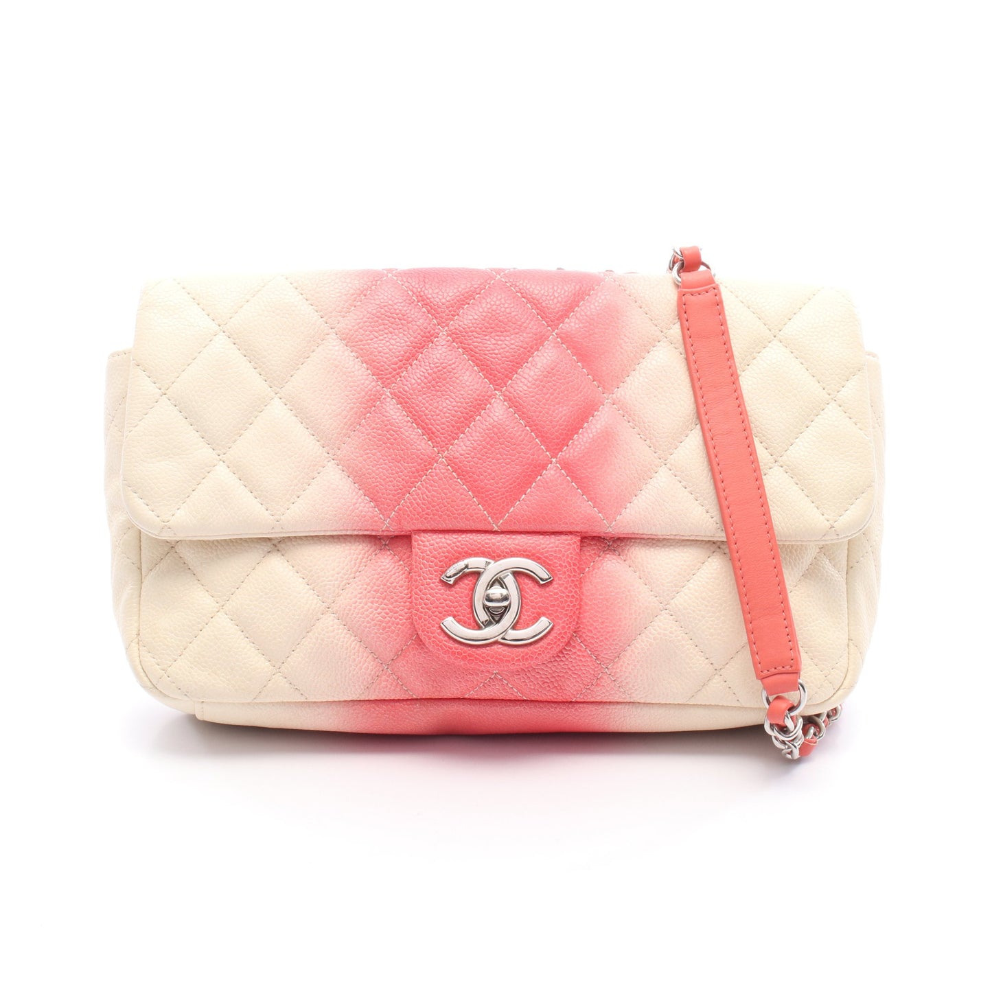 マトラッセ チェーンショルダーバッグ キャビアスキン アイボリー ピンクレッド シルバー金具 シャネル バッグ CHANEL