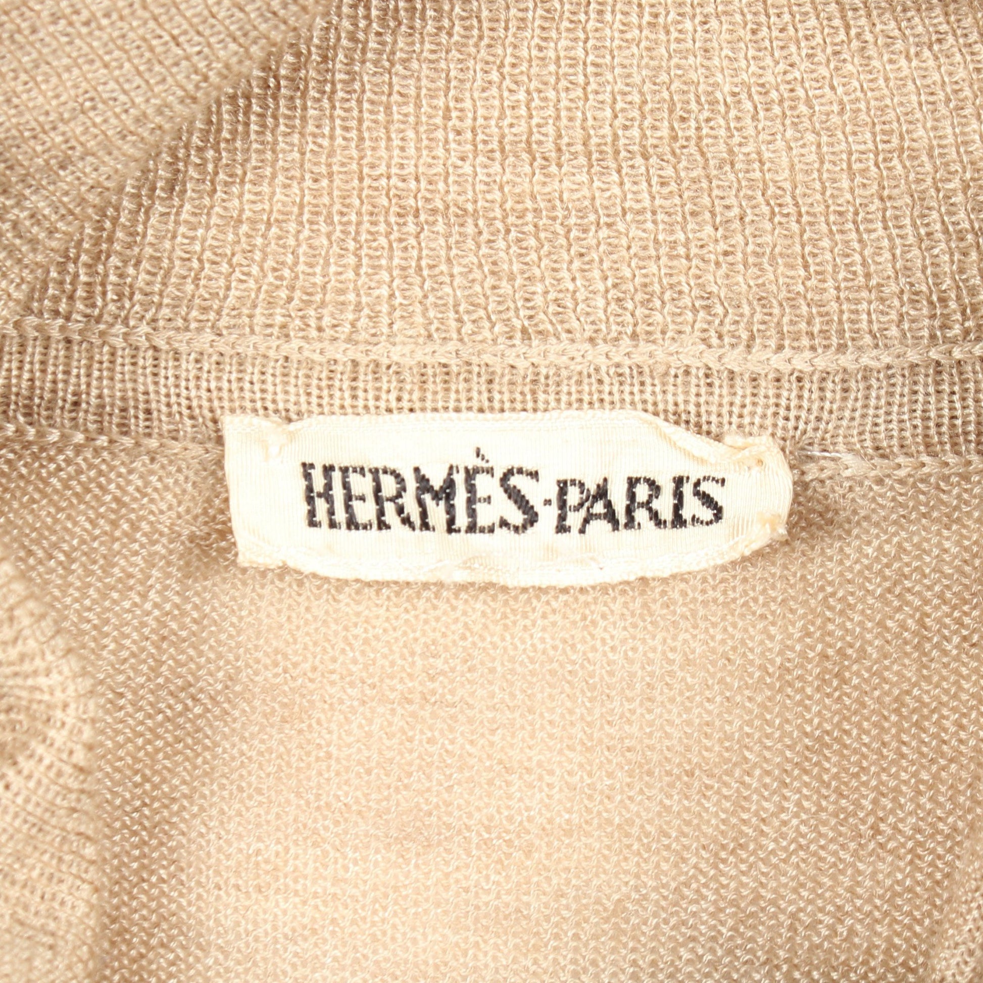 ツイルレーヌ エクスリブリス 切替 タートルネック ニット シルク カシミヤ ベージュ ブラウン エルメス トップス HERMES